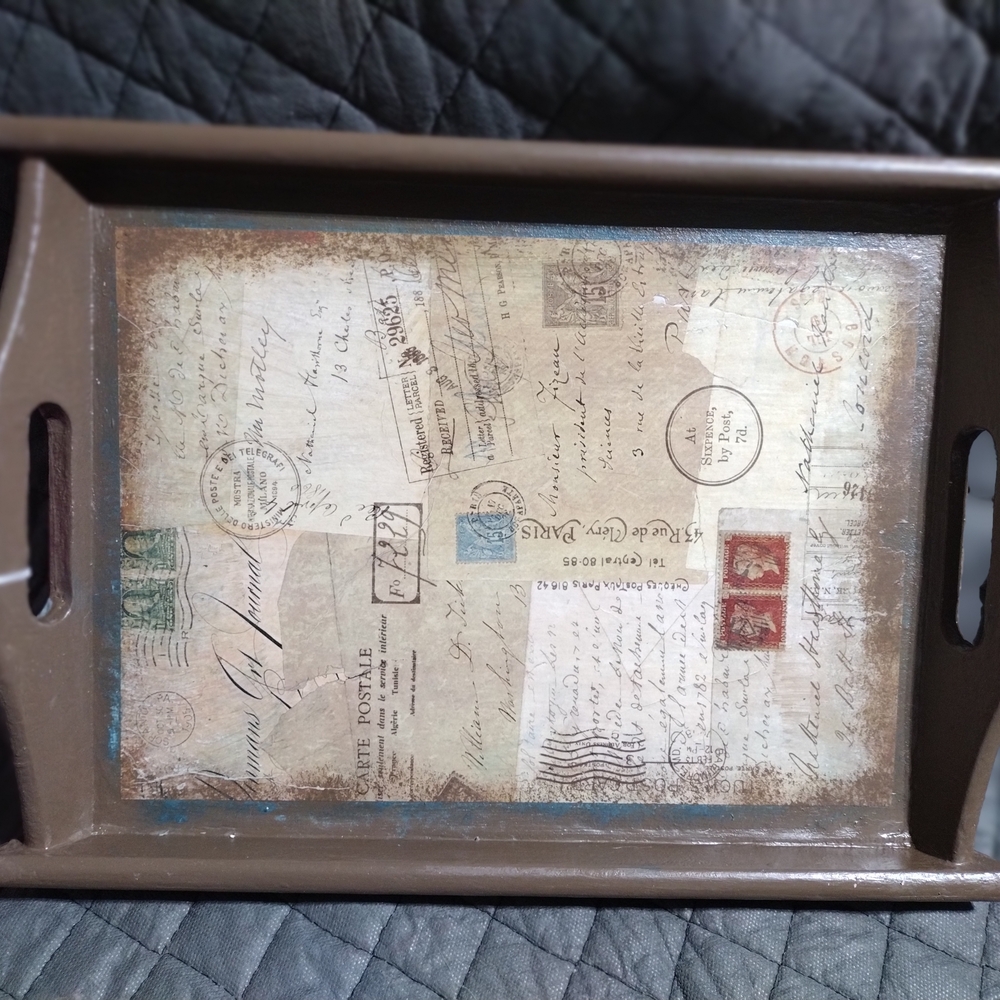 Vintage Brown Decorative Tray hand painted